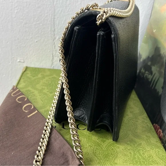 Gucci Interlocking G Dollar Small Black Leather Crossbody with Gold Chain - Picture 6 of 14
